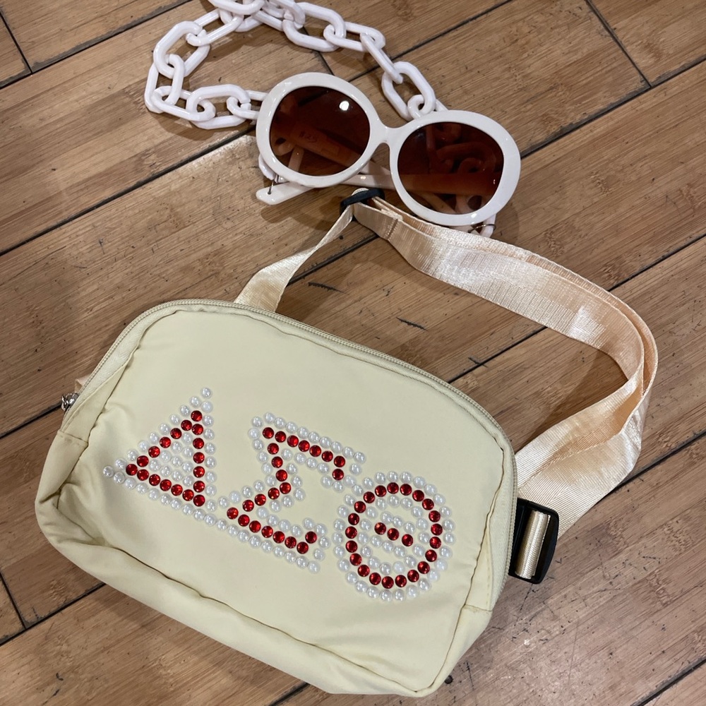 Cream sorority Crossbody Bag with Red Accents set